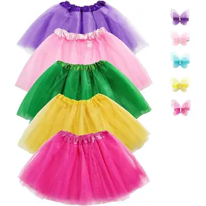 KF5-GCS031  Girls Tutu Set, 5pcs Tutus Dance Tutus Dress with 5pcs Flower Hairpins Fit Kids Age 3 4 5 6 7 8