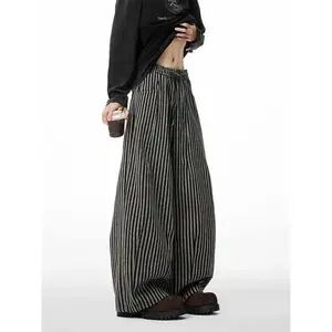 Women's Black Gothic Striped Long Pants Baggy Sweatpants Harajuku Y2k Emo Vintage Oversize Trousers Japanese 2000s Style Clothes