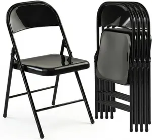Metal Folding Chairs 4 Pack All Steel Metal Frame Portable Commercial-Grade Foldable Chair with Double Hinged for Office Wedding Party Patio Dinning Events,350 LBS Capacity, Onyx Black
