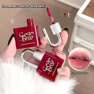 1pc Gege Lock Heart Water Gloss Mirror Lip Gloss - Lip Care Cosmetic Makeup Product, Hydrating Moisturizing, Lock Heart Design, Long-Lasting Glossy Finish, Non-Stick Cup, Light Beige, Berry & Red Shades, Sleek Packaging, Daily Wear