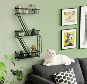 Creative Multi-Layer Ladder Shelf Home Bedroom Decor Iron Art Storage Rack Wall Mounted Organizer