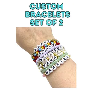 Custom Personalized Bracelets Set of 2, Name and Word Stretchy Bracelets, Friendship Bead Bracelet,