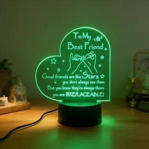 Heart-Shaped Friend 3D Night Light, USB Adjustable LED Desk Lamp, Friendship Memorial Bedroom Ambiance Light, Table Lamp
