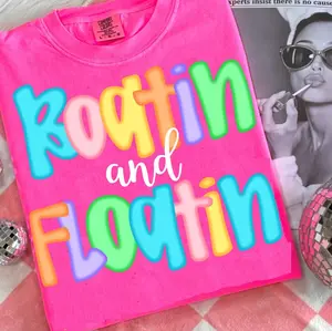 Comfort Colors Preppy Boatin and Floatin Graphic Tee, Aesthetic Neon Lake Spirit Shirt, Radiant River Vacation Top, Thoughtful Lake Vibes Heritage Apparel