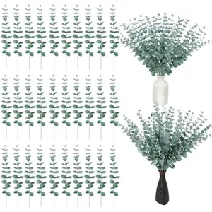 90/60/30 Pcs Artificial Eucalyptus Branches 14.96inch Simulated Eucalyptus Branches Plastic Bouquet Suitable for Wedding Bouquets, Home Decorations,Four season universal  Room Decorative