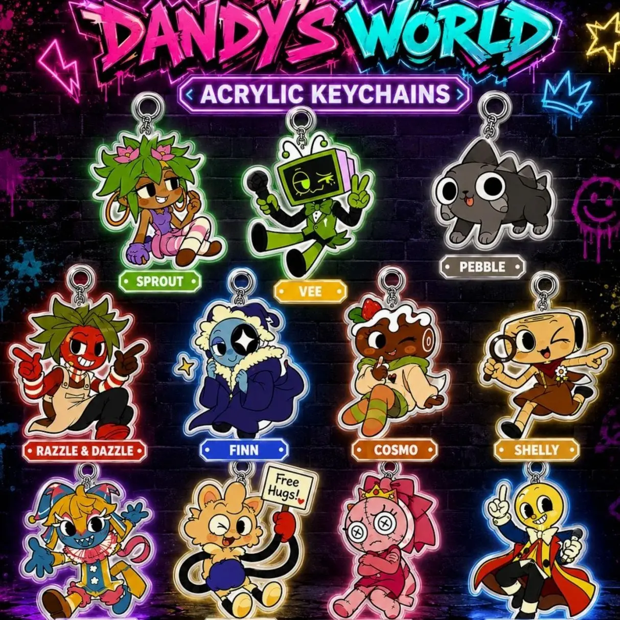 Dandy's World Acrylic Keychain | Sprout/Vee/Pebble/Razzle Dazzle/Finn/Cosmo/Shelly/Toodles/Goob/Scraps/Brightney Roblox Game Keychains