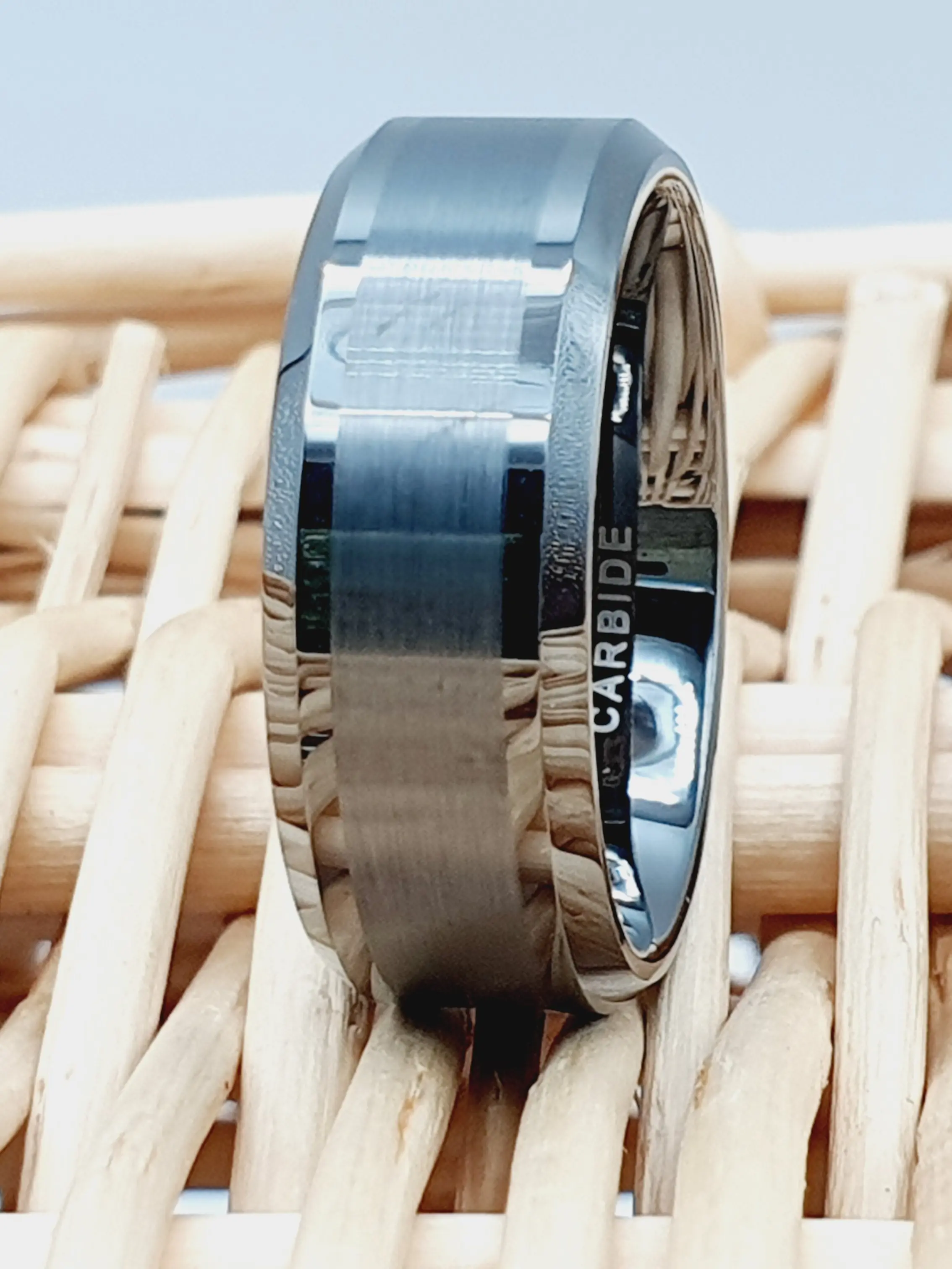 Tungsten Ring with Engraved Date, Couples Names, Roman Numeral, Coordinates and Wife Name