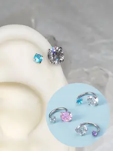 Stylish Horseshoe Nose Ring 18 Gauge, 6mm/3mm CZ Internal Thread Earring Jewelry, Hypoallergenic Stainless Steel Cartilage Earrings Helix Piercing Septum Lip Ring Multipurpose