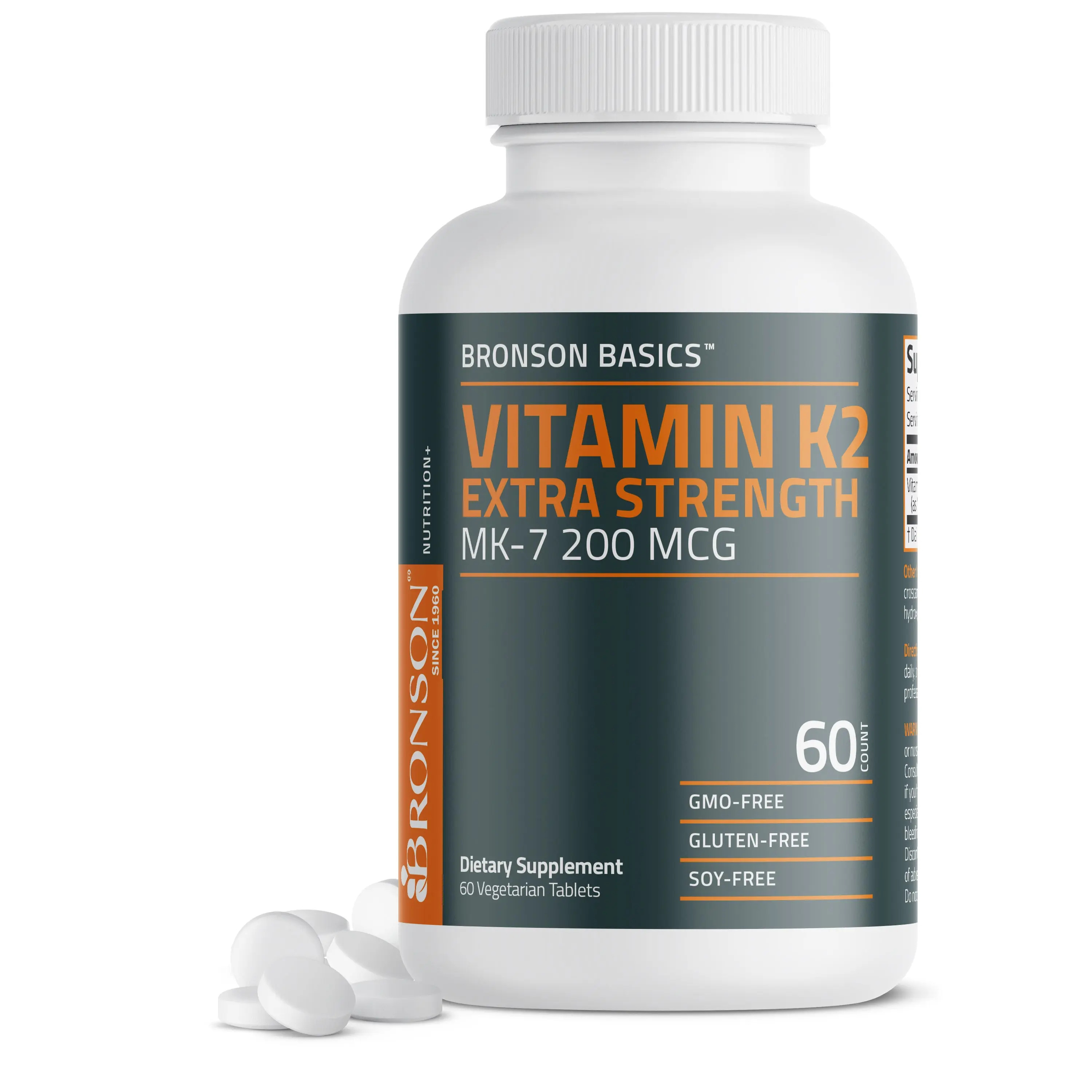 Bronson Basics Vitamin K2 Extra Strength MK-7 200 MCG, Superior Bioavailable Bone Support Supplement