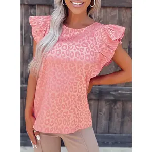 Pink Satin Leopard Print Ruffle Tank Top