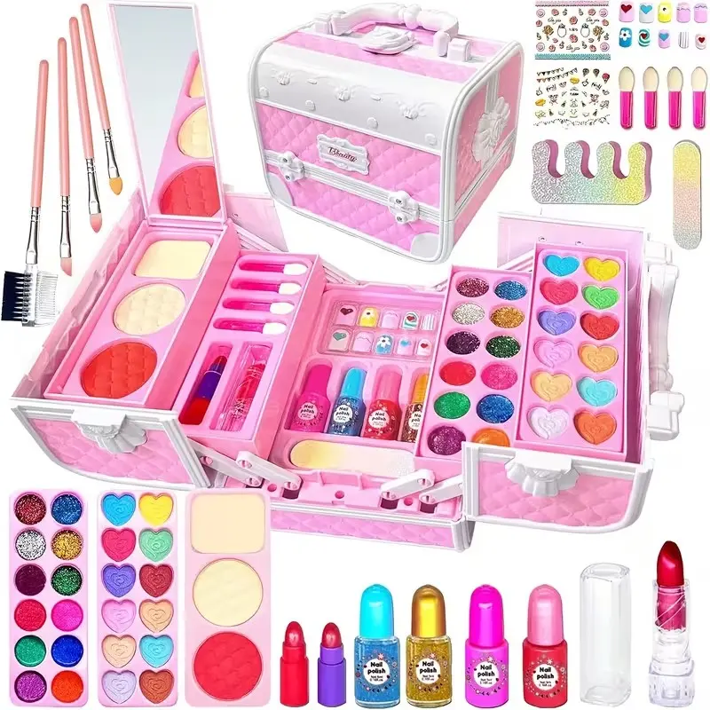Luxury Multi-Layer Makeup Box Set for Girls, Beauty Pretend Playset, Glam Set, Includes Lipstick, Eyeshadow, Brushes, Realistic Colors, Perfect Gift for Birthdays & Holidays