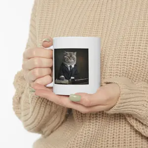 Lawyer Cat Portrait Meme | Ceramic Coffee Cup 11oz or 15oz