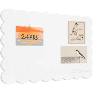 Scalloped Bulletin Board, 24 x 18 Inches Felt Pin Board - Decorative Cork Alternative for Wall, Foldable Picture Self-Adhesive Vision Prayer Board with 20 Pushpins - White