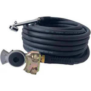 Tire Inflator Kit, 3/8 in x 50 ft Hybrid Air Hose with Glad Hand & Air Chuck, Heavy Duty, Lightweight, Kink Resistant, 300 PSI (Black)