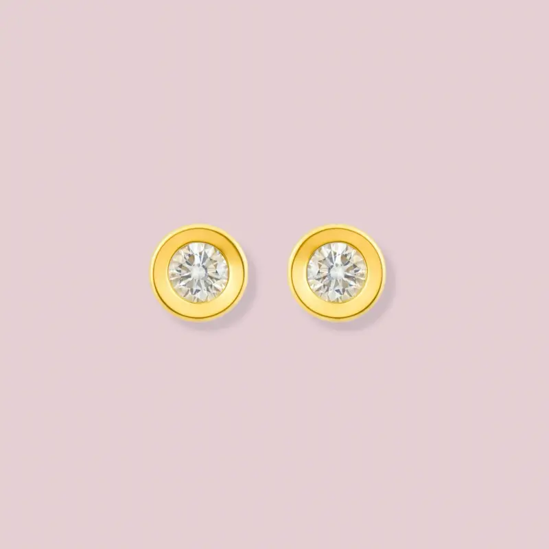 14K Solid Gold CZ Bezel Earrings