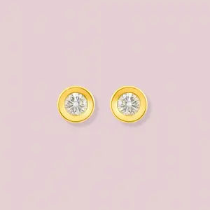 14K Solid Gold CZ Bezel Earrings