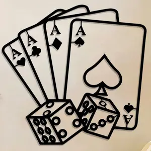 1pc Vintage Playing Cards Artistic Metal Wall Art - Powder-Coated Iron Decor with Ace of Spades, Dice & Poker Design for Game Room, for Man Cave, Poker Enthusiast Gift, Christmas Home Decoration, Poker Party Decorations, Casinothemed Artwork