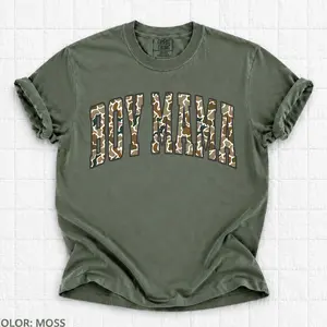 Comfort Colors Camo Boy Mama Shirt,Retro Mama Shirt, Gift For Mom, Varsity Mama Shirt, Duck Camo Mama Gift For Women, Nature Lover Gift Cotton Fabric, Women's Casual Shirt