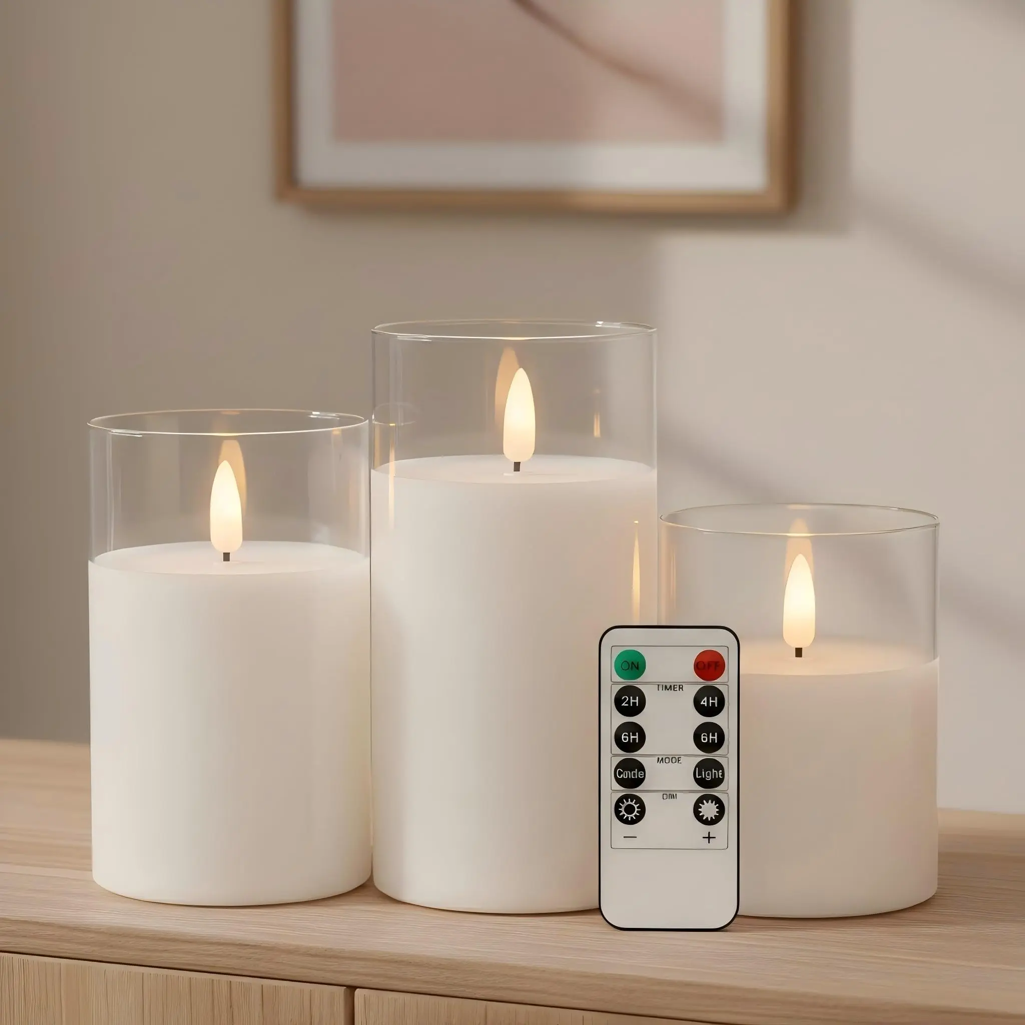 3Pcs Acrylic Plastic Flameless Taper Lantern Candle Lights - Battery-Operated, Cableless, Remote-Controlled - Bedroom Thanksgiving Home Decor Gift, Interior Decoration Accessories, Room Accessories