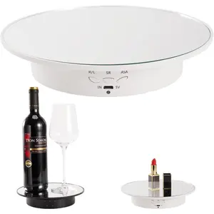 7.87'' Rotating Display Stand Motorized Rotating Display Stand, 22 lbs Load Rotating Platform with Mirror Cover, Rotating Stand with USB Charging Port, for Jewelry Photography Products 3D Model Cake