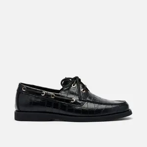 Capri Black Croc Leather Boat Shoes