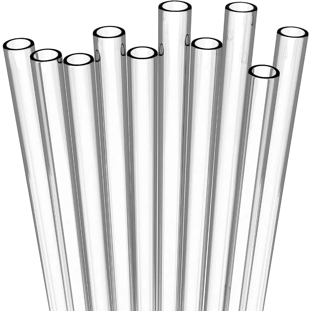 10 Long Clear Straws-Hard Clear Plastic Reusable Drinking Straws + Sturdy Cleaning Brush - for Tumblers For Mason Jars For Milkshakes For Smoothies - Dishwasher Safe BPA Free