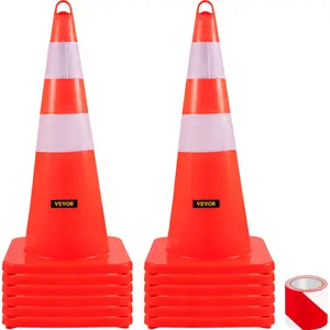 【Summervibes】VEVOR Safety Cones,  12 x 28\" Traffic Cones, PVC Orange Construction Cones, 2 Reflective Collars Traffic Cones with Weighted Base and Hand-Held Ring Used for Traffic Control, Driveway Road Parking