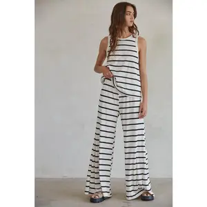 Sailor Striped Ribbed Wide Leg Pants