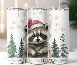 Christmas Feral And Festive Raccoon Tumbler - Perfect for Holiday Season - Bottle, Drinkware