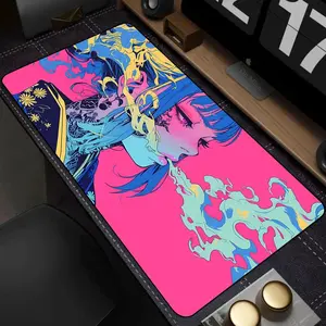 Kawaii Pink Aesthetic Anime Girl Gaming Mouse Pad, 80x30CM Cute Extended Non-Slip Desk Mat, Stylish Keyboard Desktop Accessories for PC Laptop Gaming and Office