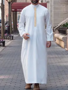 Men's Long Sleeve Shirt Casual Muslim Embroidered Robe, Comfortable and Stylish, Perfect for Daily Wear, High-Quality Fabric