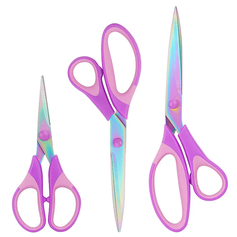 Craft Scissors Set - 3 Piece Kit with Large Medium & Small Sizes for Sewing Cloth Cutting Paper Cuttings DIY Projects Pink Household Tool Kit Scrapbook Materials Ultra Sharp Comfort Grip Scissors Set