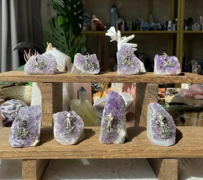 Amethyst Cluster With Miner Carving Free Form Collection