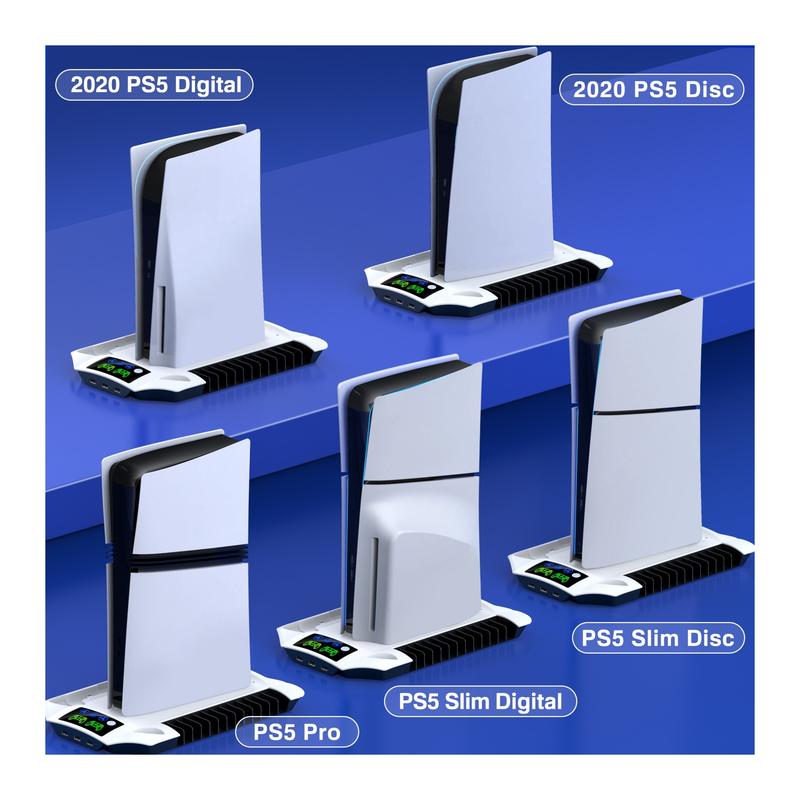 ESYWEN PS5 Slim/PS5 Pro Stand & Cooling Station with Dual Controller Charger, 3-Level Fan, 13-Game Holder, USB Hub, Headset Mount, Fast Charging Dock, LED Indicators