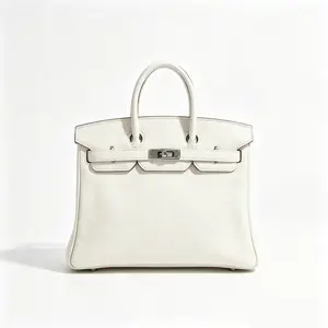 Pre-owned HERMÈS . Shoulder Bags Birkin 25 Cream White Togo Leather Palladium Silver Hardware Designer Handbag Luxury Tote Bag