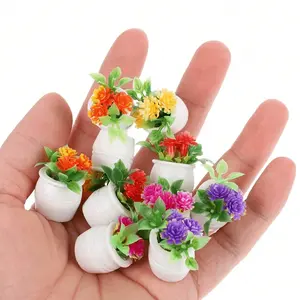 Miniature Plant Pottery Set 1/12 Scale Simulation Greenery Artificial Flowers Artificial Faux Plants Flower Pots Decorative Model Random Selection Pack of 4 Pieces