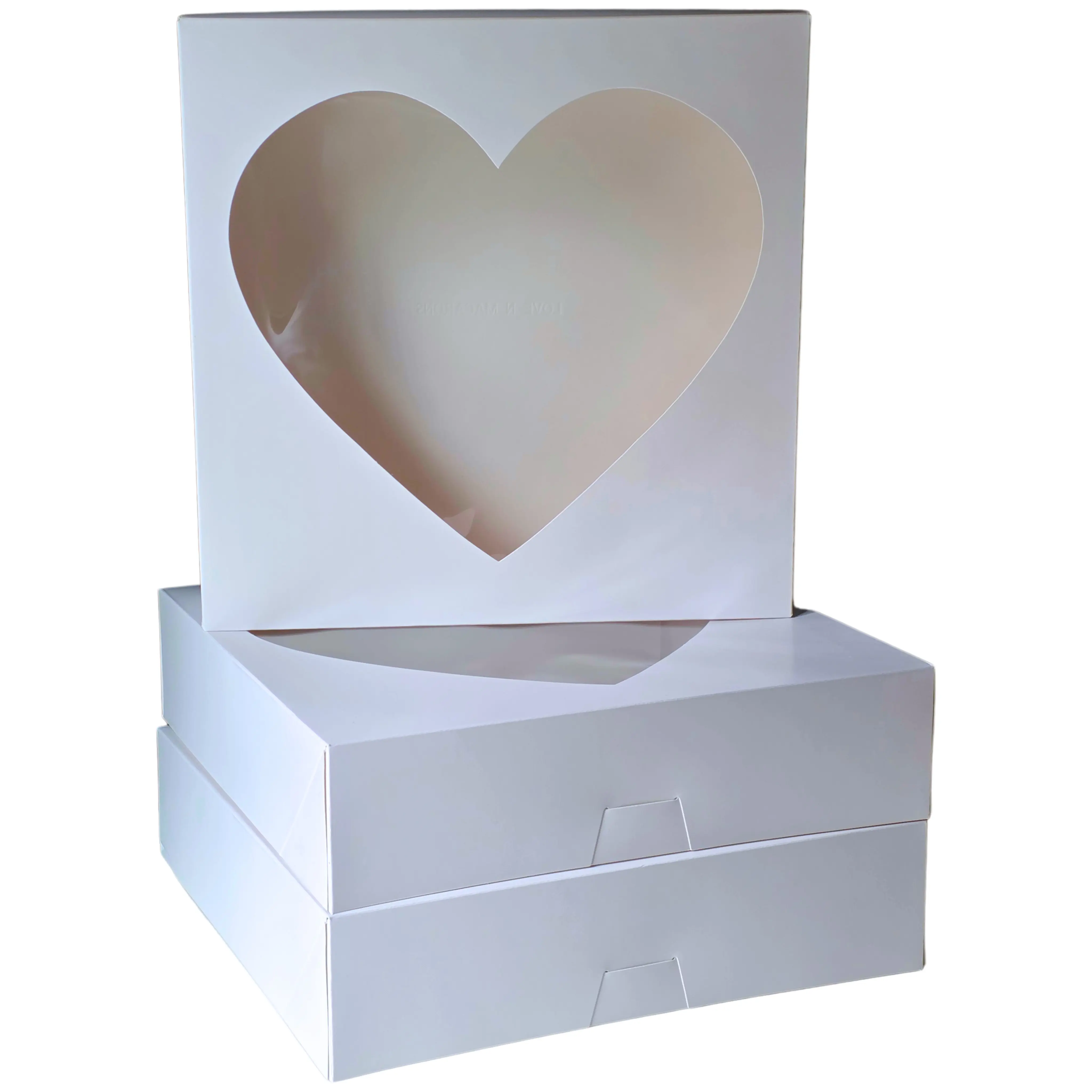 Auto Pop-Up White Bakery Boxes with Heart Window - 12x12x3 Inch White Pastry Boxes for Macarons, Cupcakes, Cookies, and Chocolate Covered Strawberries - No Assembly Needed Large Treat Gift Boxes (10)