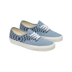 VANS Authentic Warp Check Blue Low Cut Ankle Closed Low-Top Canvas Lace Casual Trainers - Rubber Waffle Outsole, Metal Eyelets, Men's All-Seasons Walking Shoes, Training & Casual Jogging Shoes, VN000D7YBLU1