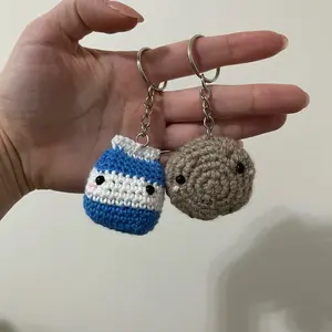 crochet paired cookie and milk keychain