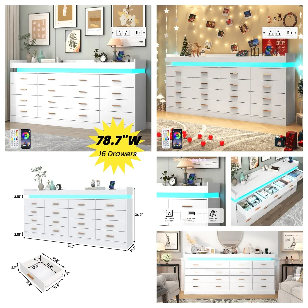 White-0974-16 Drawer-78.7"W