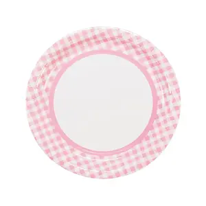 Light Pink Gingham Paper Dinner Plates - 24 Ct.