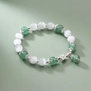 Cat's eye bracelet, peach blossom bracelet, elastic rope, transfer beads