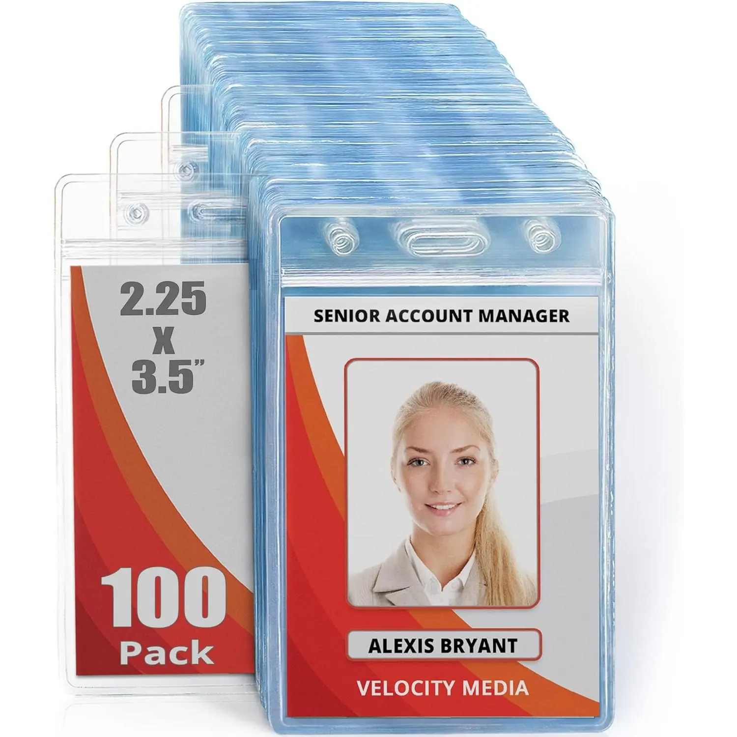 - Plastic  ID Badge Holders (Clear, 2.25x3.5 Inch, 100 Pack), Vertical Hanging Name Card Holder with Zipper, Resealable Bulk Nametag Holders