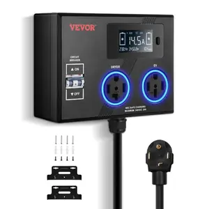VEVOR NEMA Splitter for Dryer and EV, 3 - Color LED Indicator, 240V Smart Power Distribution, With NEMA 14 - 30 Plug, Two NEMA 14 - 30 Outlets, 3.4 in LCD Screen, Max 24A Dryer EV, Tested to ETL StandardVEVOR Super Brand Day
