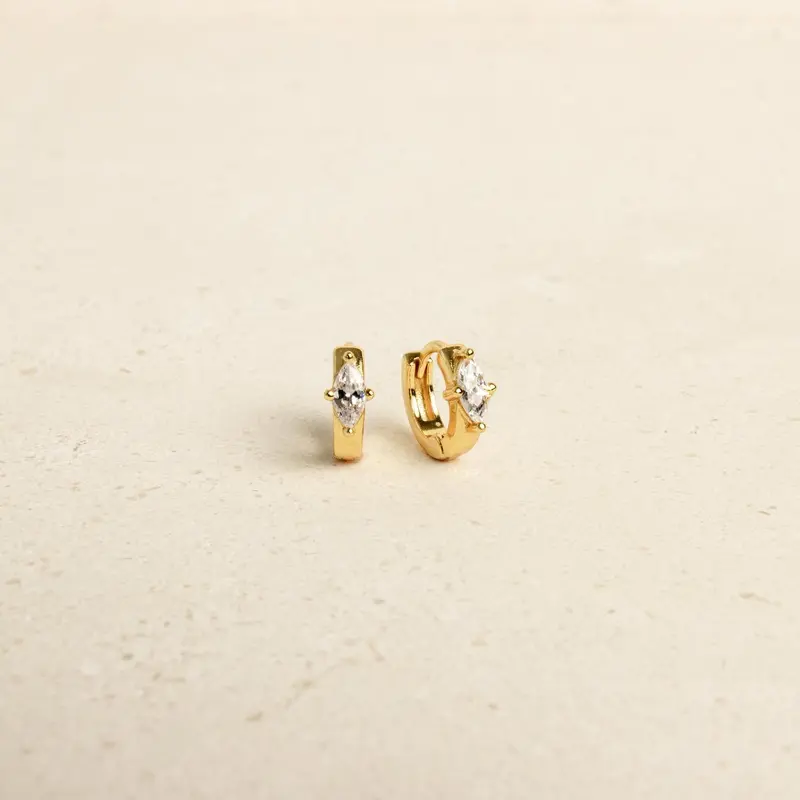 Aurora Huggies by Caitlyn Minimalist - Dainty Marquise Diamond Hoop Earrings - Minimalist Everyday Jewelry - Gift for Mom