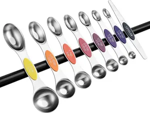 8-Piece Magnetic Measuring Spoons with Leveler Heavy Duty Stainless Steel Kitchen Essentials Strong Magnetic Space-Saving Design Fits All Standard Spice Jars Multicolor