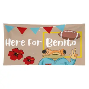 Wall Tapestry Beige With Frog Football And Flowers Print Here For Benito Text For Living Room Bedroom Decor.Support customized styles.