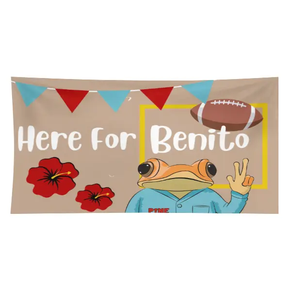 Classic Beige Breathable Soft Synthetic Flannel Blend Tapestry Wall Hanging - Tapestry Wall Mural, Indoor Home Supplies, Home Bedroom Decor with Frog Print, Football, Flowers, Customizable "Here For Benito" Text, Gentle Wash Compatible, Durable Decorative