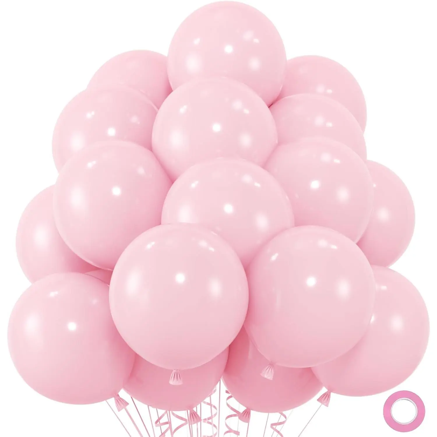 50pcs Pink Balloons, 12inch Light Pastel Pink Balloon for Birthday Party Shower Wedding Anniversary Valentine’s Decoration (With Ribbon & Glue)