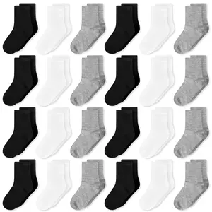 TPHON Toddlers Kids Socks 24 Pairs Boys Girls Socks Athletic Dress Crew Socks for Kids 1-14 Years White Black